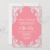 Invitation Blanc dentelle rose photo personnalisée Mariage ap (Devant)