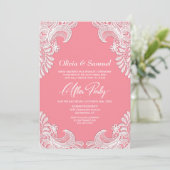 Invitation Blanc dentelle rose photo personnalisée Mariage ap (Debout devant)