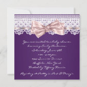 Invitation Blanc dentelle rose ruban Girl Baby shower pourpre (Dos)