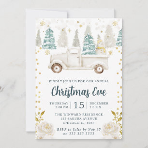 Invitation Blanc d'Hiver et Camion Floral Noël Or
