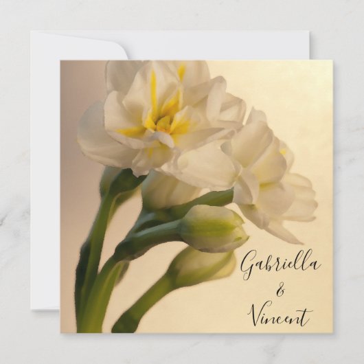 Invitation Blanc Double Daffodils Printemps Mariage (Devant)