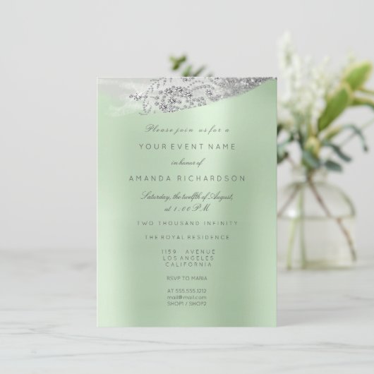 Invitation Blanc Doux 16e robe nuptiale vert (Debout devant)
