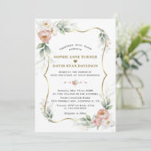Invitation Blanc Dusty Rose Floral Gold Airy Mariage (Debout devant)