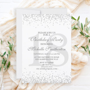 Invitation Blanc Élégant Argent Gris Paillettes 18e Anniversa