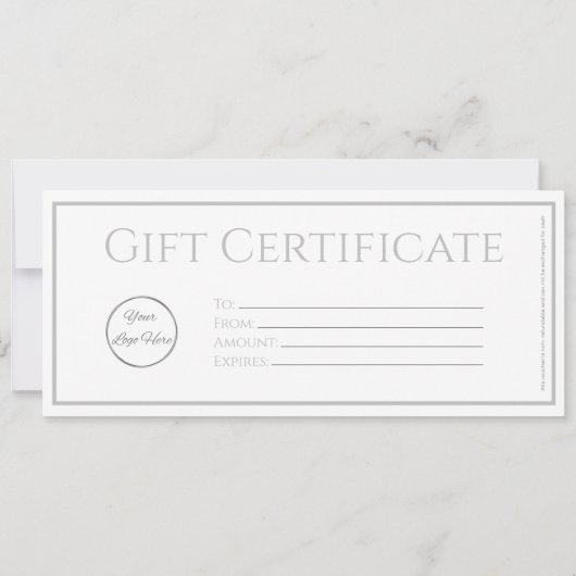 Invitation Blanc élégant avec logo certificat cadeau d'entrep (Dos)