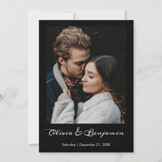 Invitation Blanc Elégant Floral Photo Moderne Mariage noir (Dos)