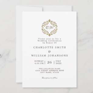 Invitation Blanc Elegant Simple Gold Frame Mariage initial