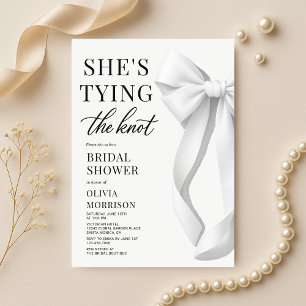 Invitation Blanc Elle Noue Le Nœud Bow Fête de Mariage