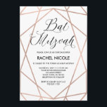 Invitation Blanc et bat mitzvah géométrique de l'or rose | de<br><div class="desc">Ces invitations élégantes de bat mitzvah comportent un motif géométrique de sembler rose d'or de faux sur un arrière - plan blanc,  avec la typographie noire moderne.</div>