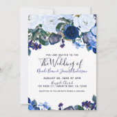 Invitation Blanc et bleu hiver Floral Bouquet Chic Mariage (Devant)
