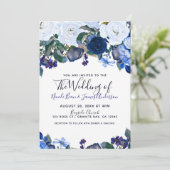 Invitation Blanc et bleu hiver Floral Bouquet Chic Mariage (Debout devant)