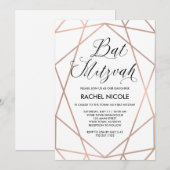 Invitation Blanc et Faux Rose Gold Géométrique | Bat mitzvah (Devant / Derrière)