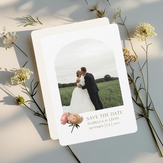 Invitation Blanc et ivoire | Rose vert olive moderne