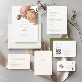 Invitation Blanc et ivoire | Rose vert olive moderne