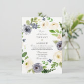 Invitation Blanc et marine Aquarelle Florale Mariage de couro (Debout devant)