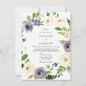 Invitation Blanc et marine Aquarelle Florale Mariage de couro (Devant)