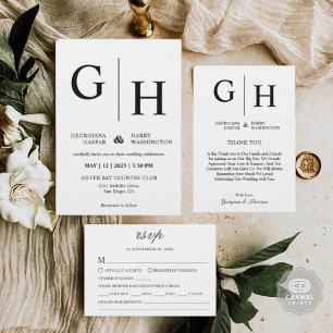 Invitation Blanc et Noir clair et simple Mariage