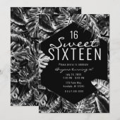 Invitation Blanc et noir Feuilles de palmier tropicales Douce (Devant / Derrière)