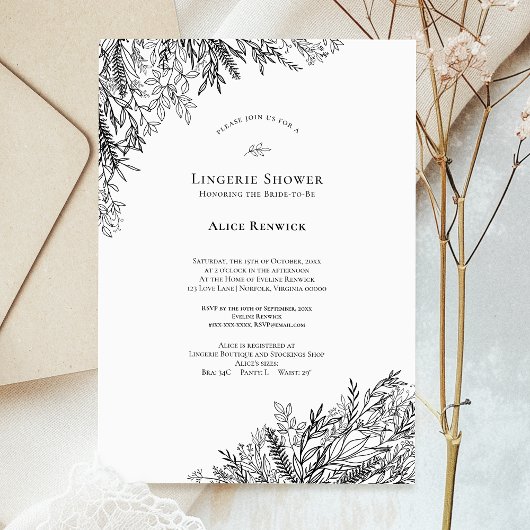 Invitation Blanc et noir Mariage Lingerie Douche