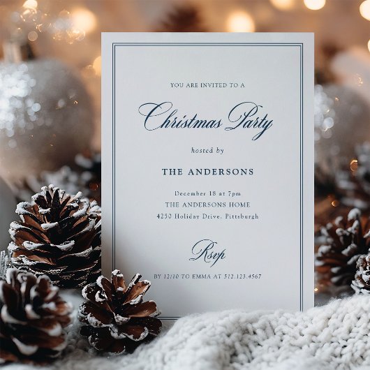 Invitation Blanc et Nuit Classique Élégance | Fête de Noël