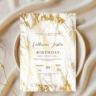 Invitation blanc et or élégant luxe chic fête en marbre