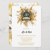 Invitation Blanc et or Floral Laurel 50e anniversaire (Devant / Derrière)