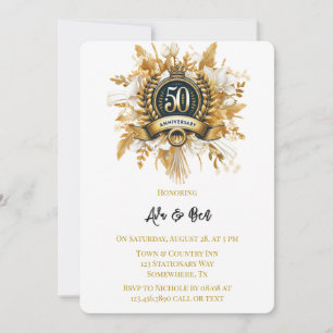 Invitation Blanc et or Floral Laurel 50e anniversaire