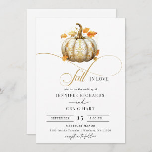Invitation Blanc et or floral   Mariage de automne citrouille