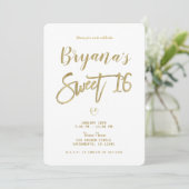 Invitation Blanc et or moderne minimal chic 16 ans doux (Debout devant)