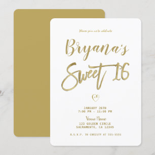 Invitation Blanc et or moderne minimal chic 16 ans doux