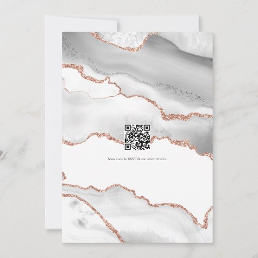 Invitation Blanc et Rose Gold Agate Mariage QR Code (Dos)
