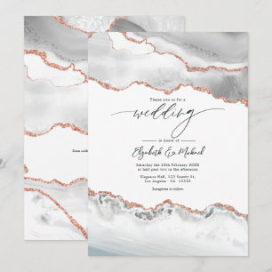 Invitation Blanc et Rose Gold Agate Mariage QR Code
