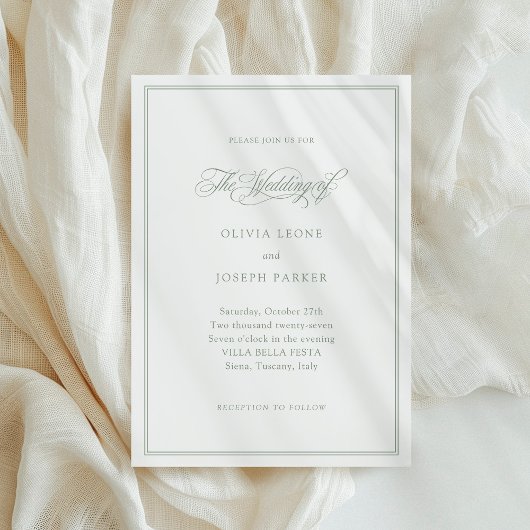 Invitation Blanc et Sage | Mariage classique italien d'élégan