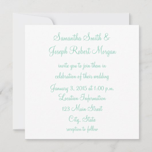 Invitation Blanc et vert de mer Mariage (Devant)