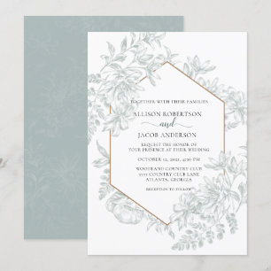 Invitation Blanc et Vert Sauge Doux Géométrique Floral Mariag