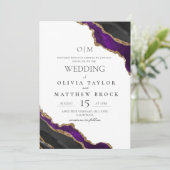 Invitation Blanc et violet Noir moderne Agate Mariage (Debout devant)