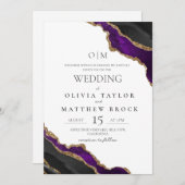 Invitation Blanc et violet Noir moderne Agate Mariage (Devant / Derrière)