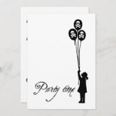 Invitation Blanc - fille de crâne et de ballon de temps de (Devant / Derrière)