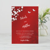 Invitation Blanc Fleur de Cerisier Rouge | Mariage Décontract (Debout devant)