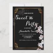 Invitation blanc Fleurs cerises & doré Frame doux 16 (Devant)