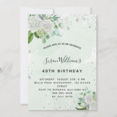 Invitation Blanc floral argent vert anniversaire luxe (Devant)