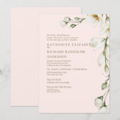 Invitation Blanc floral Blush & Mariage or (Devant / Derrière)