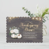 Invitation Blanc Floral Citrouille Rustique Thanksgiving Dîne (Debout devant)