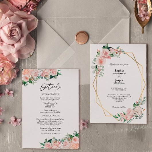 Invitation Blanc floral clair simple tout en un Mariage