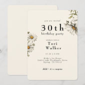 Invitation Blanc Floral Daisers Crème arrondie Anniversaire (Devant / Derrière)