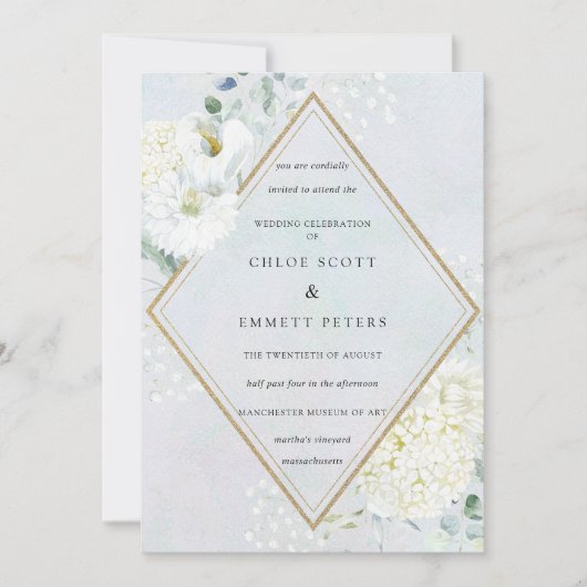 Invitation Blanc Floral Dusty bleu Mariage d'aquarelle (Devant)