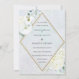 Invitation Blanc Floral Dusty bleu Mariage d'aquarelle