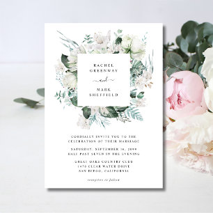 Invitation Blanc Floral Dusty Blue Greenery Mariage élégant