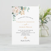 Invitation Blanc floral Eucalyptus verdure mariage moderne (Debout devant)