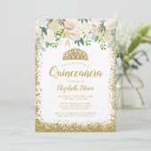 Invitation Blanc Floral Faux Gold Parties scintillant Tiara Q (Debout devant)